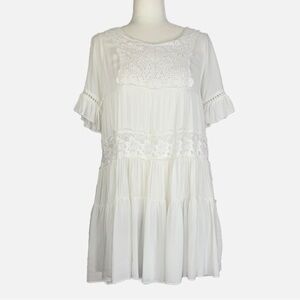 Altar'd State Dress Small Boho Lace Tiered Babydoll Macramé Flowy Top Spring